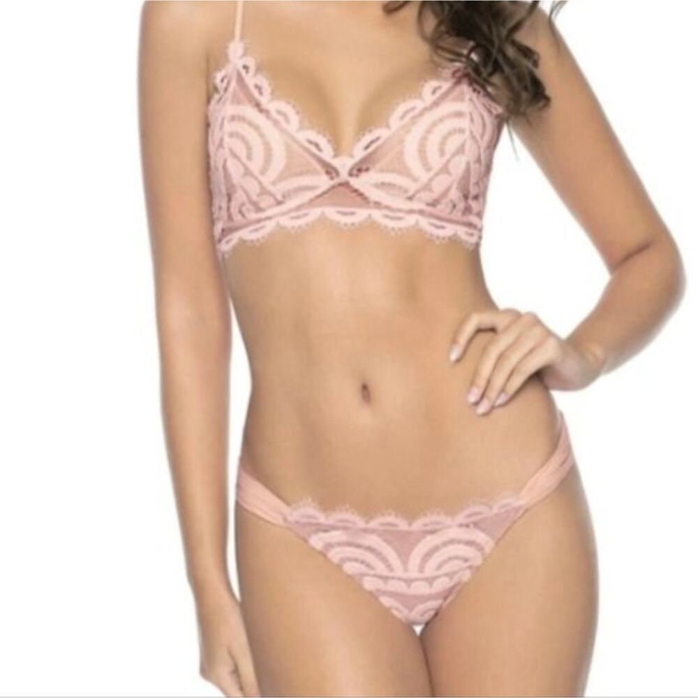 PilyQ Pink Sands Tulip Lace Ruched Full Bikini Bottom NWT Recycled - Large